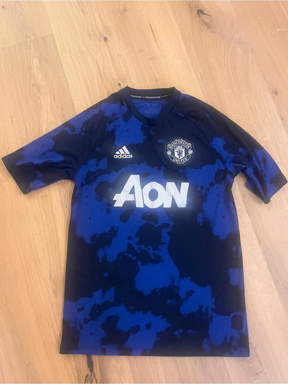 adidas Kids Blue and Black Manchester United AON Training Top